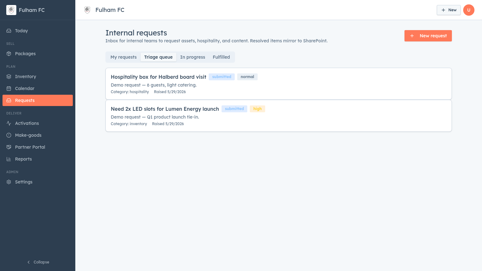 Requests screen