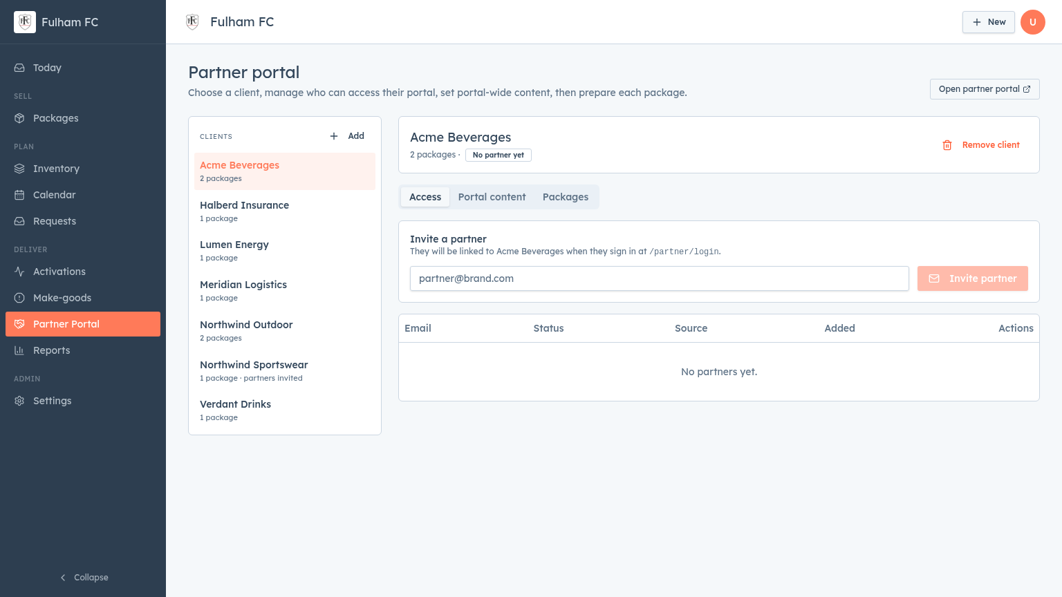 Partner Portal screen